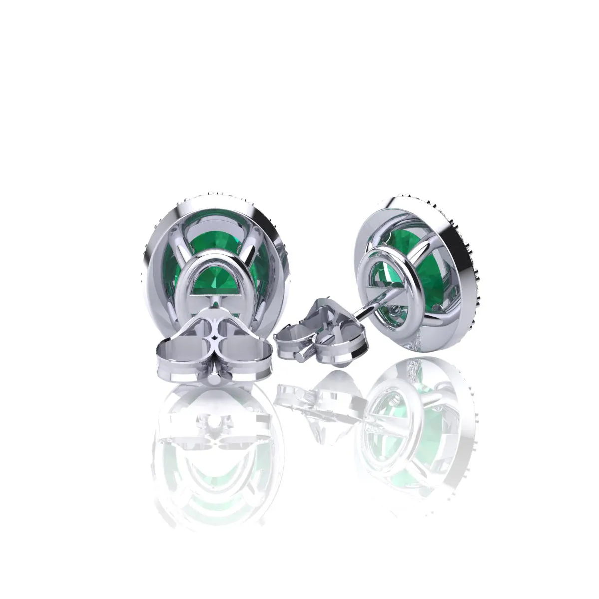 1 3/4 Carat Oval Shape Emerald And Halo Diamond Stud Earrings In 14 Karat White Gold