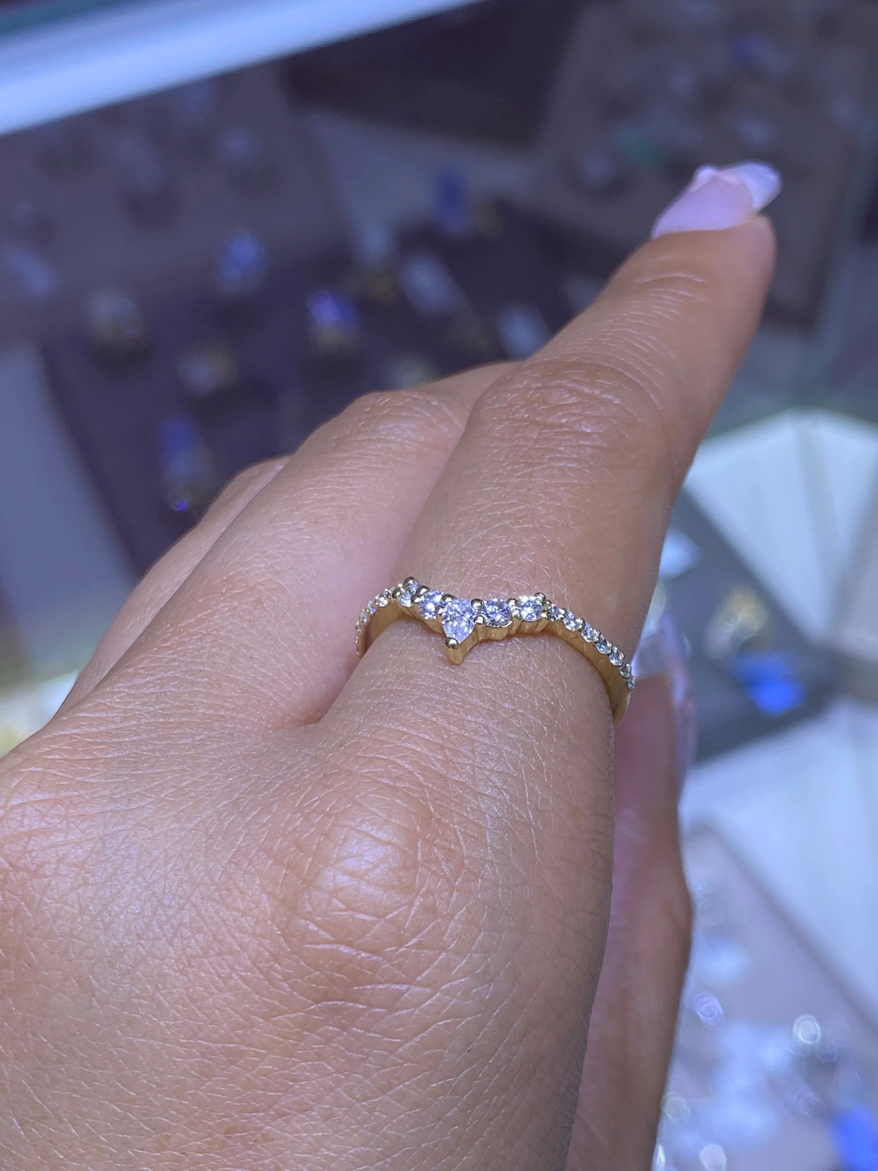 14K Gold Pear Crown Diamond Band