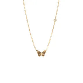 14k Itty Bitty Butterfly Necklace with Floating Diamond