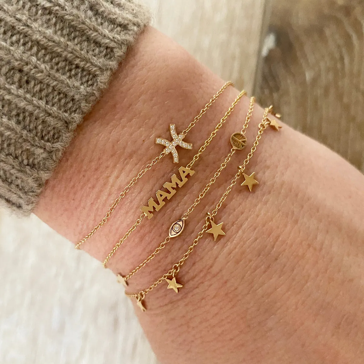 14k Midi Bitty Pavé Diamond Zodiac Bracelet