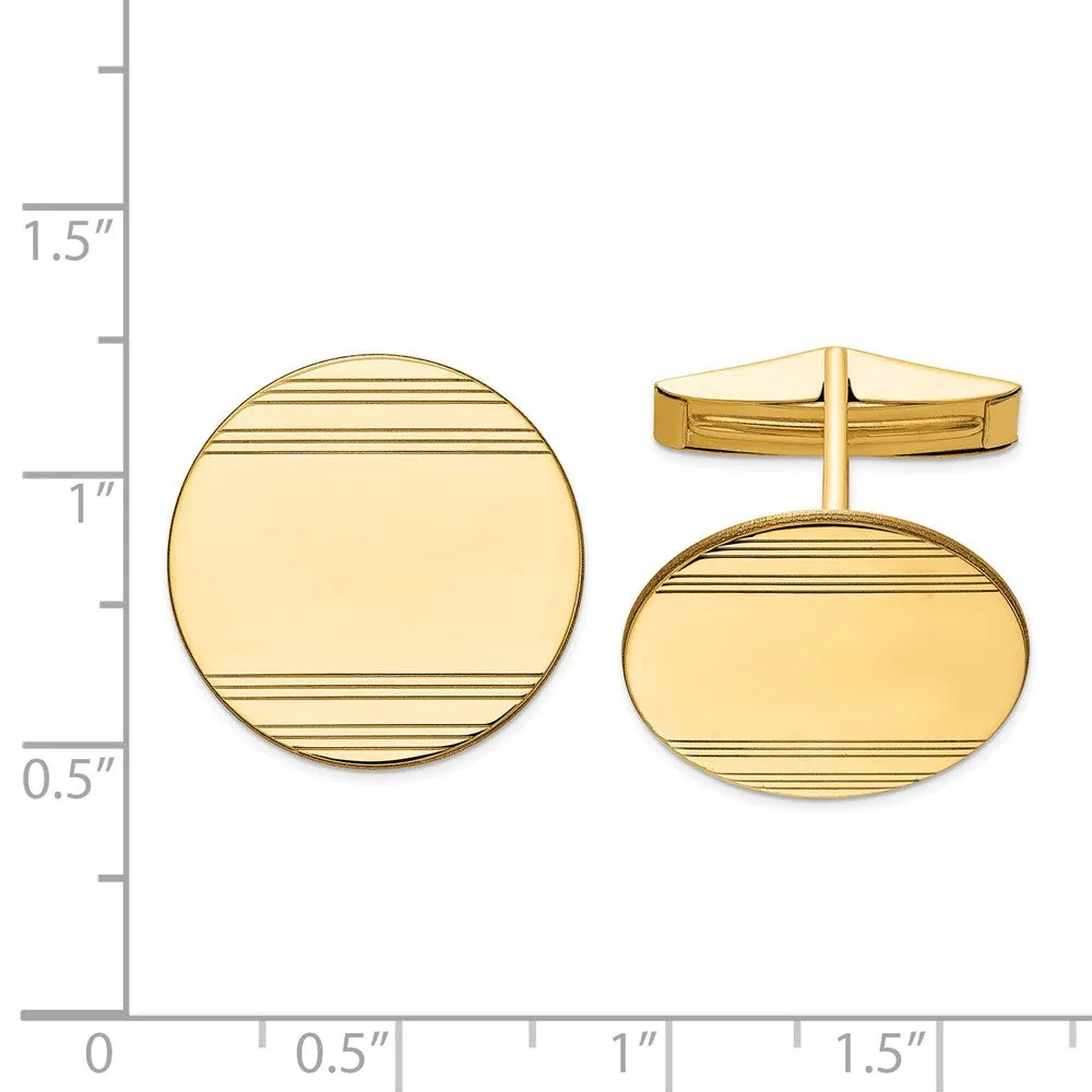 14k Real Gold Men's Circular With Line Design Cuff Links