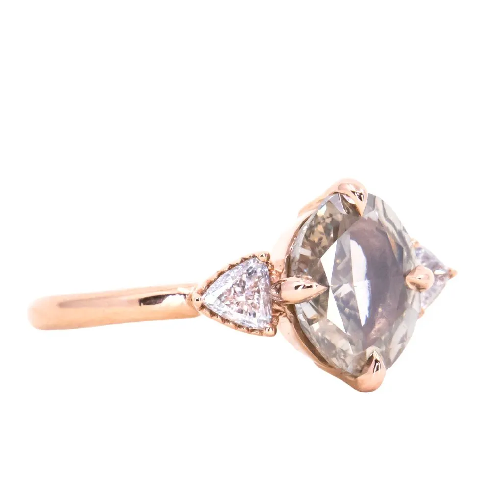 2.02ct Oval Champagne Diamond Three Stone Antique Low Profile Ring in 18k Rose Gold