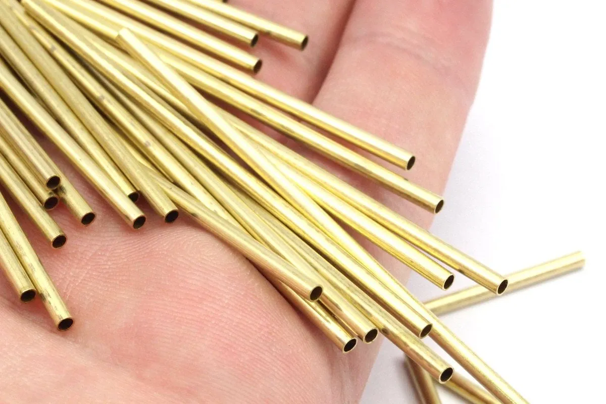 2mm Brass Tubes Customize Size -24 Pcs Raw Brass Plain Tube Beads - 45mm-50mm-60mm-70mm-80mm-90mm -