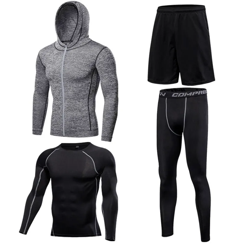 4 Pcs Outdoor Jogging Sport Men Suits Male Tracksuit Outdoors Suit Men's Gym Sportswear Running Track Suits Casual Sportswear