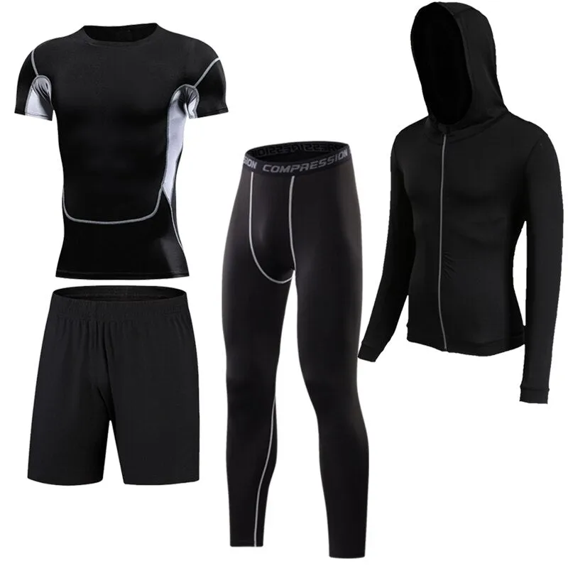 4 Pcs Outdoor Jogging Sport Men Suits Male Tracksuit Outdoors Suit Men's Gym Sportswear Running Track Suits Casual Sportswear