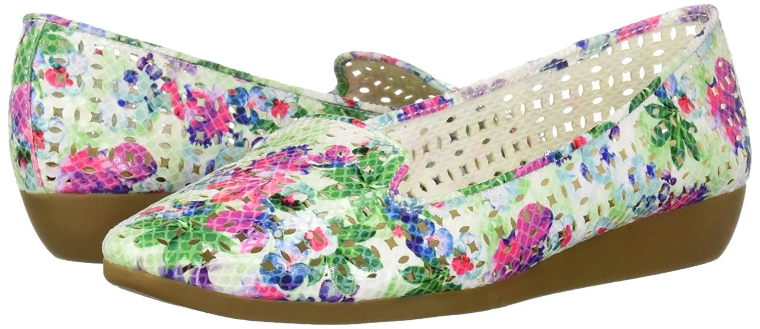 Aerosoles White Floral Slip On Cutout Molded Wedge Heel Ballet Flat Sandals