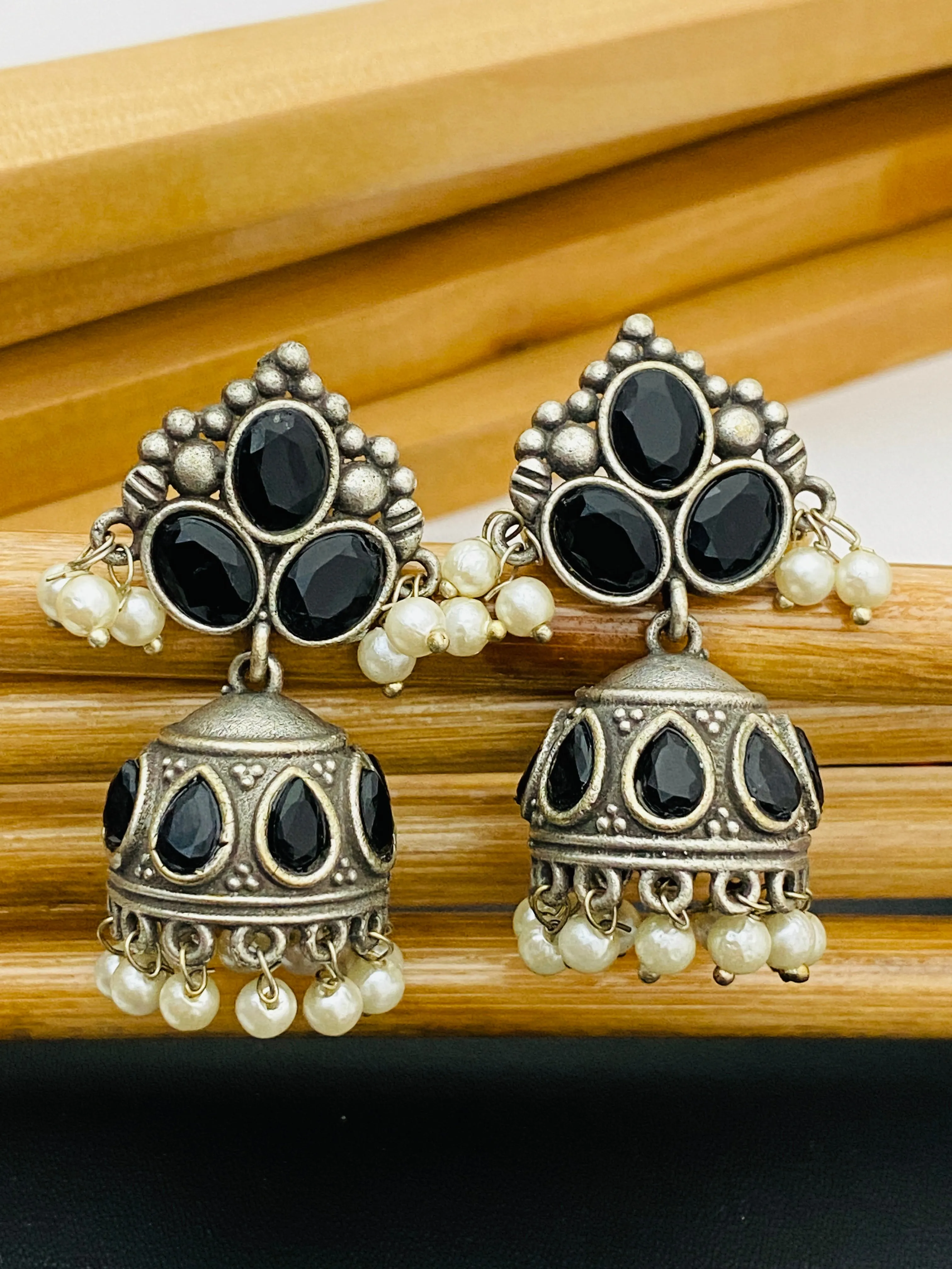 Alluring Black And Silver Oxidized Earrings For Women