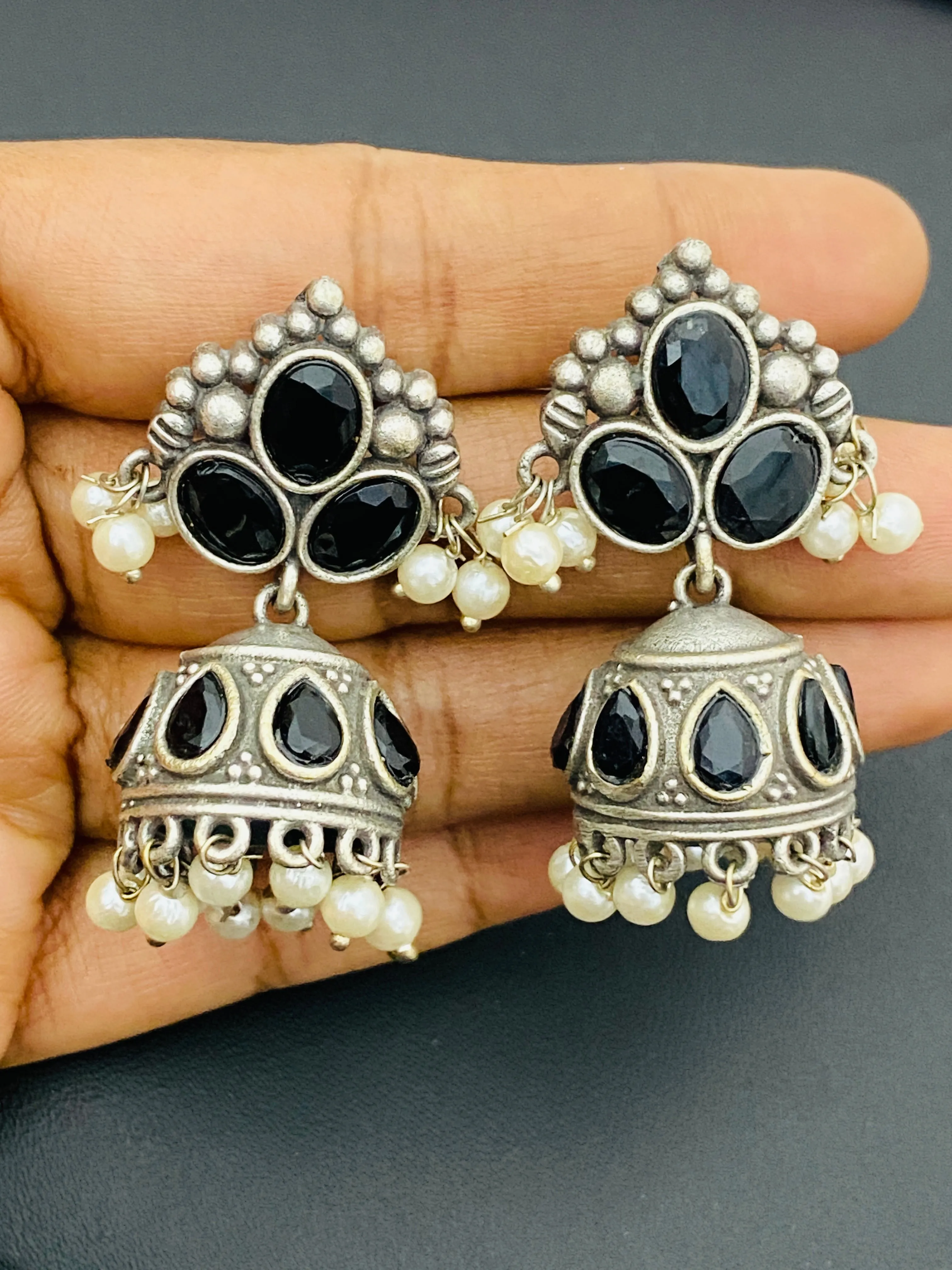 Alluring Black And Silver Oxidized Earrings For Women