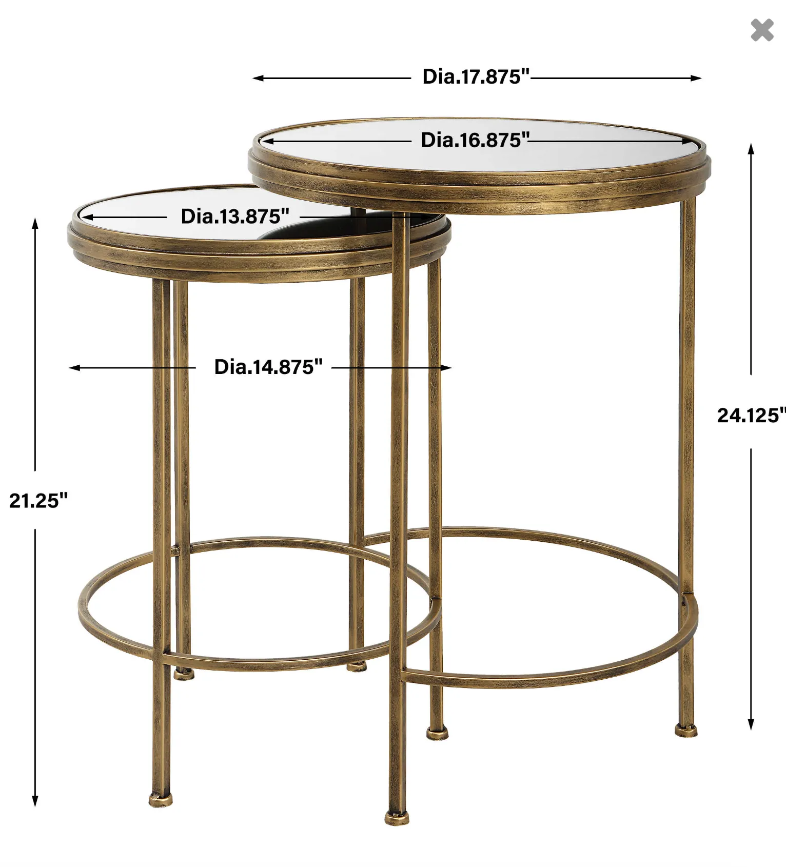 ANTIQUE BRUSHED GOLD NESTING TABLES S/2