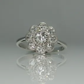 Art Deco 18 Carat White Gold Cluster Ring