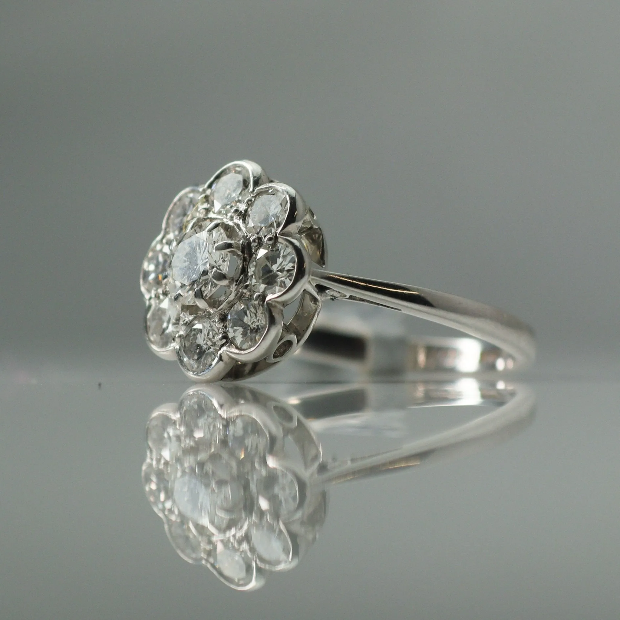 Art Deco 18 Carat White Gold Cluster Ring