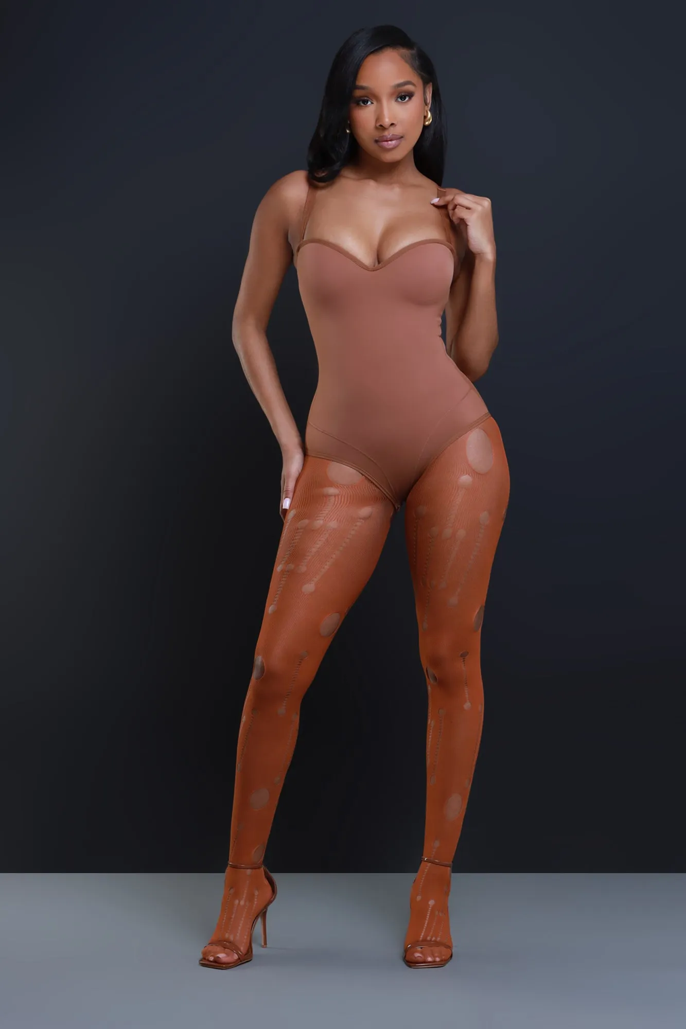 Attitude Holey Fishnet Stockings - Caramel