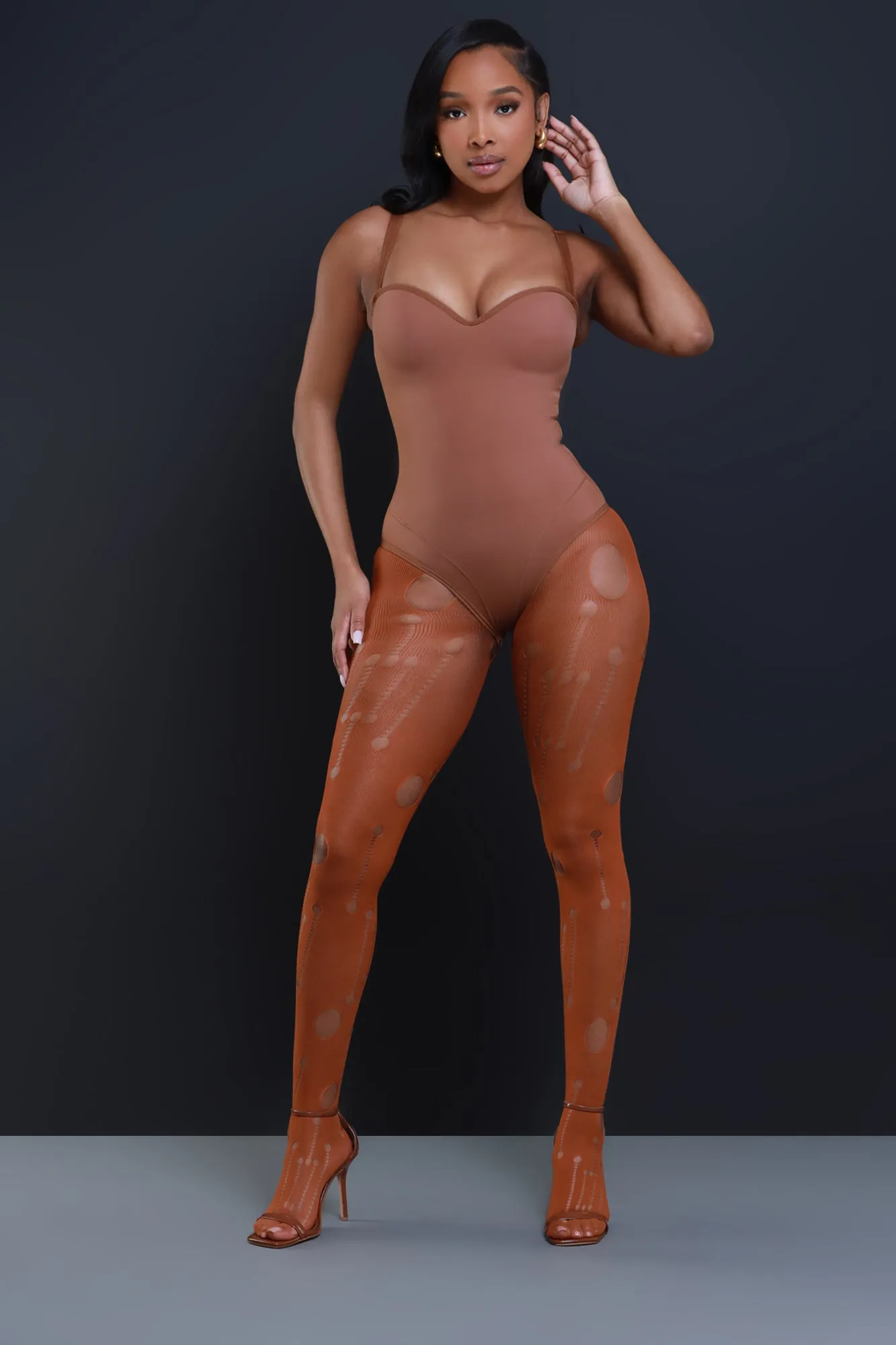 Attitude Holey Fishnet Stockings - Caramel