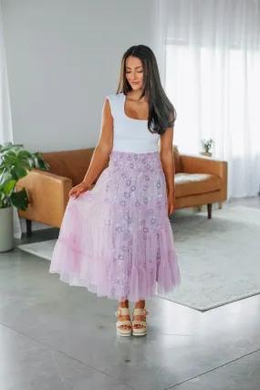 Avari Tiered Mesh Skirt - Lilac