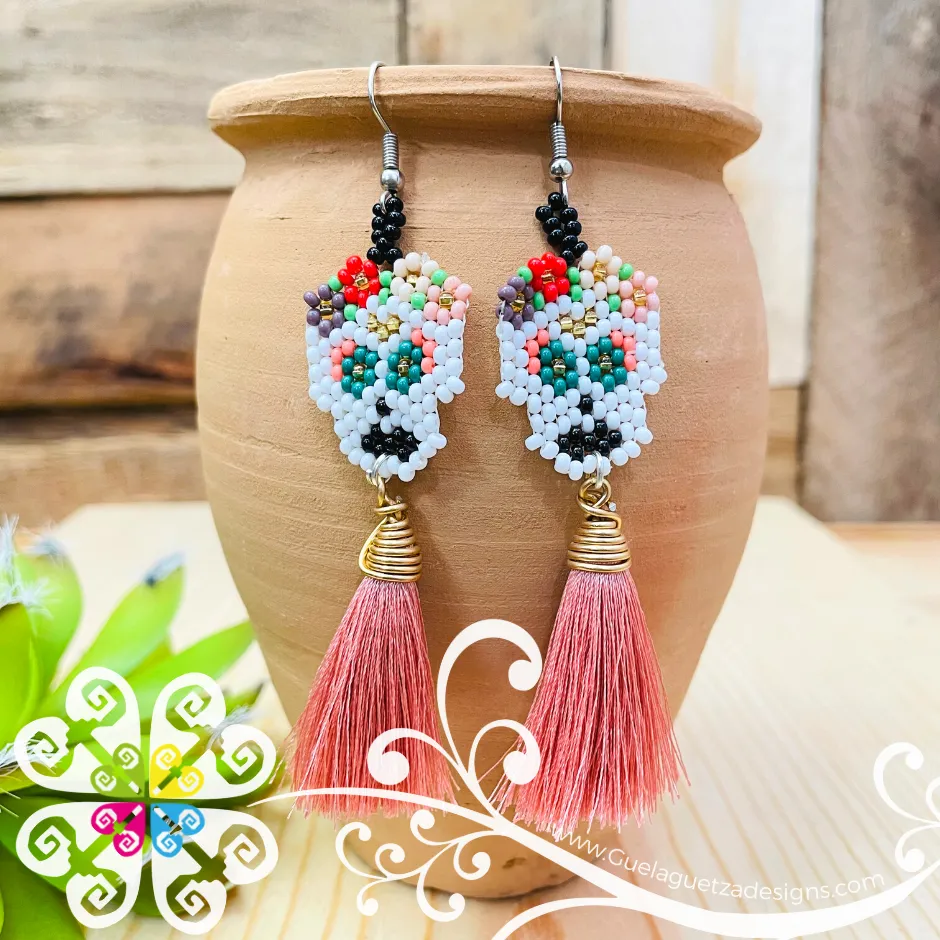 Beaded Skull with Tassel Earrings