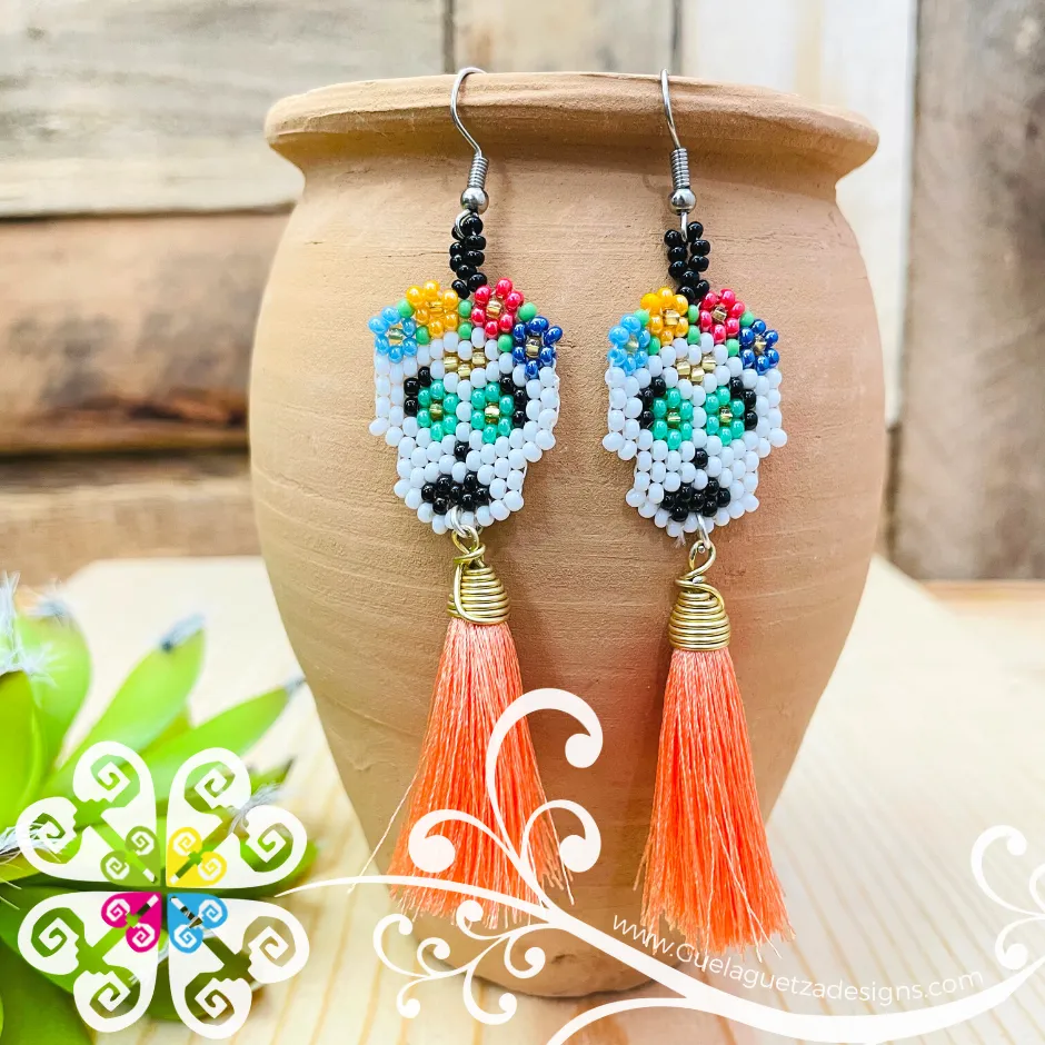 Beaded Skull with Tassel Earrings