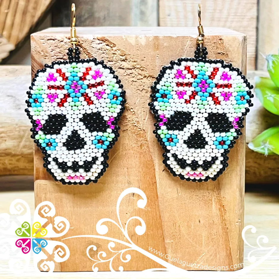 Beaded Sugar Skull Earrings - Day of the Dead Earrings