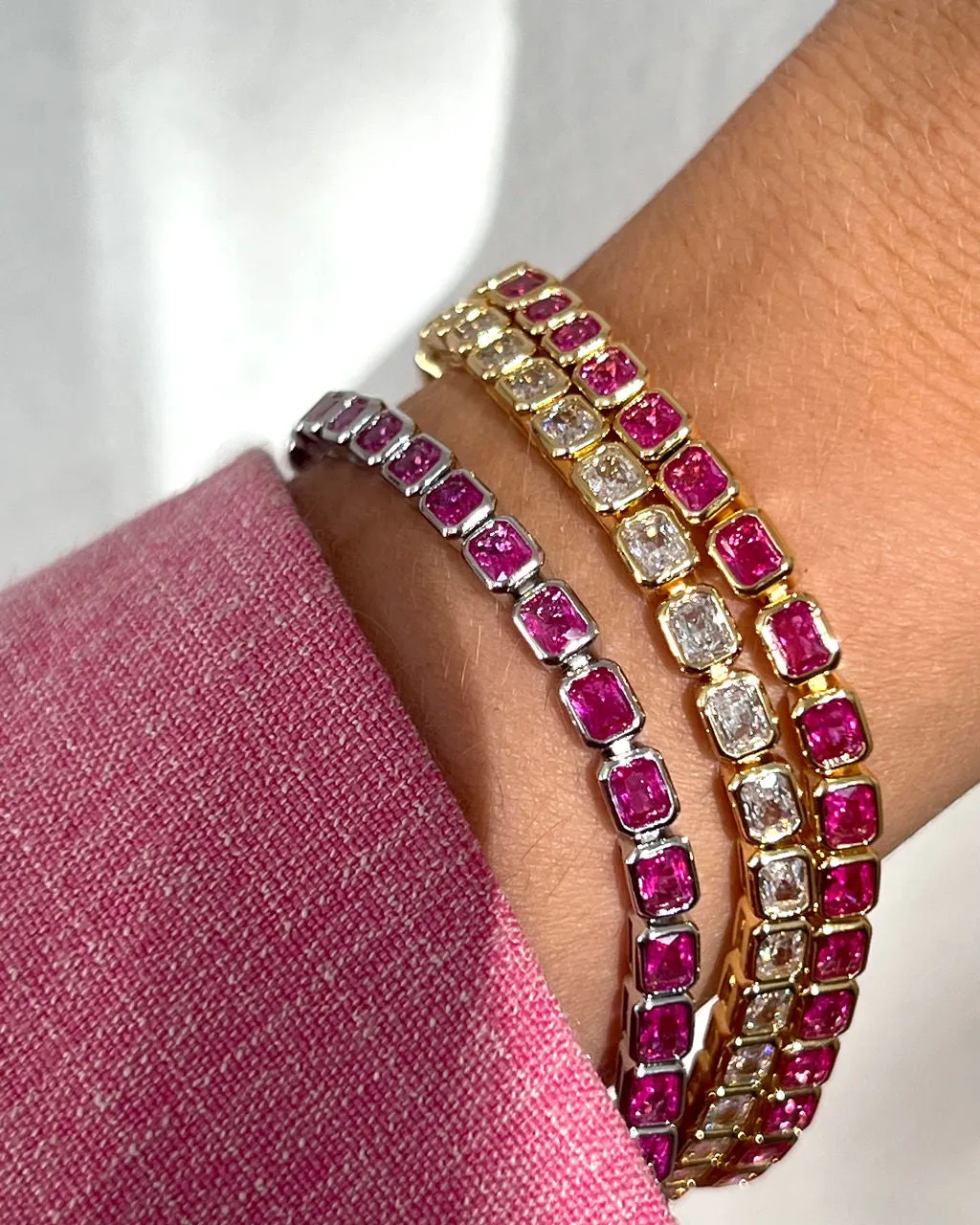 Bezel Emerald Ballier Bracelet- Pink- Gold