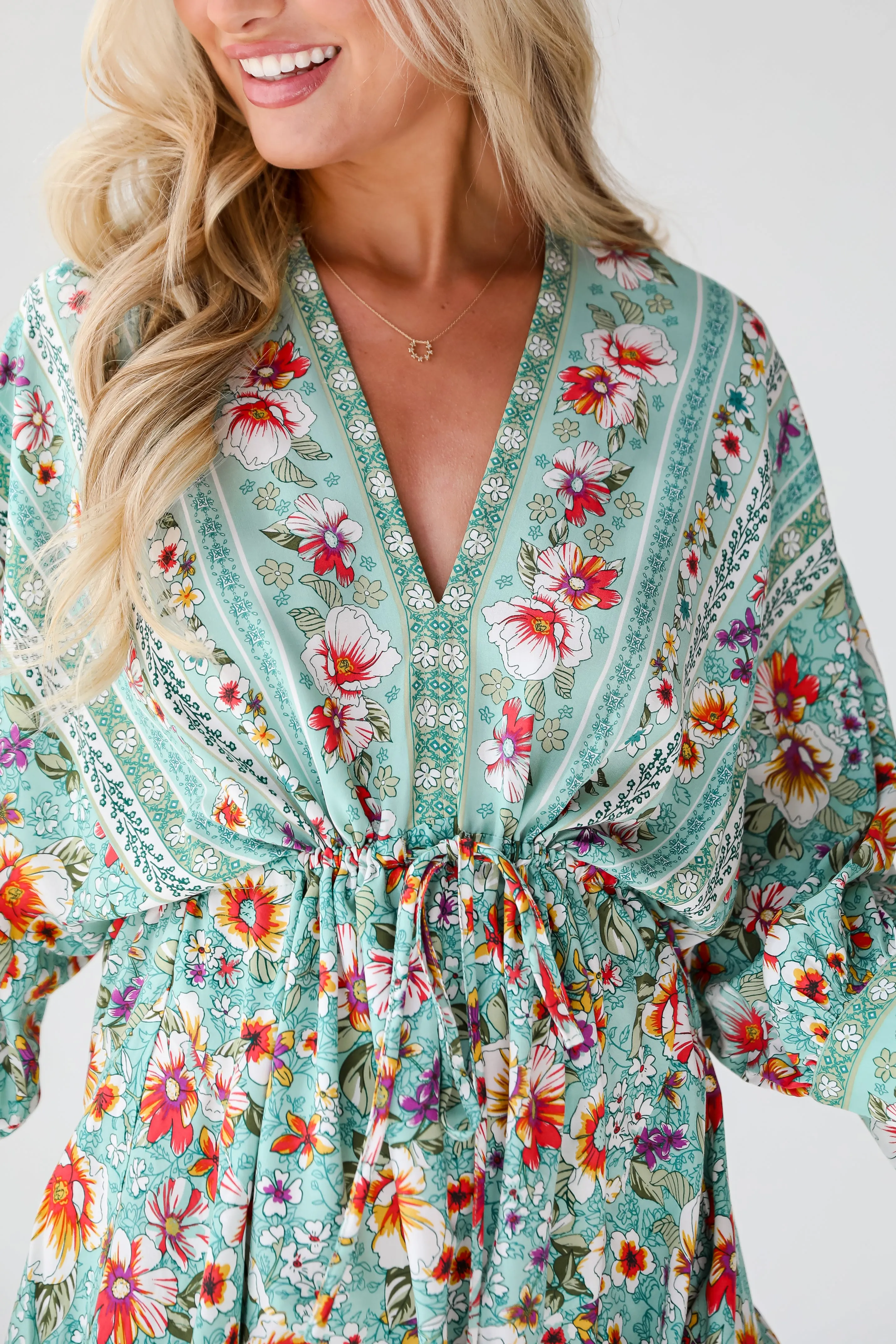 Bohemian Sun Jade Floral Mini Dress