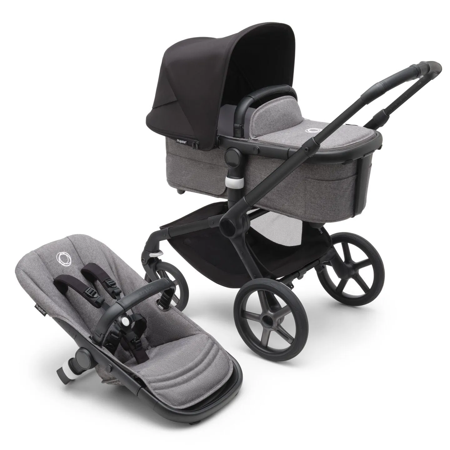 Bugaboo Fox 5, Pebble 360 and Base Travel System - Black/Grey Melange/Midnight Black