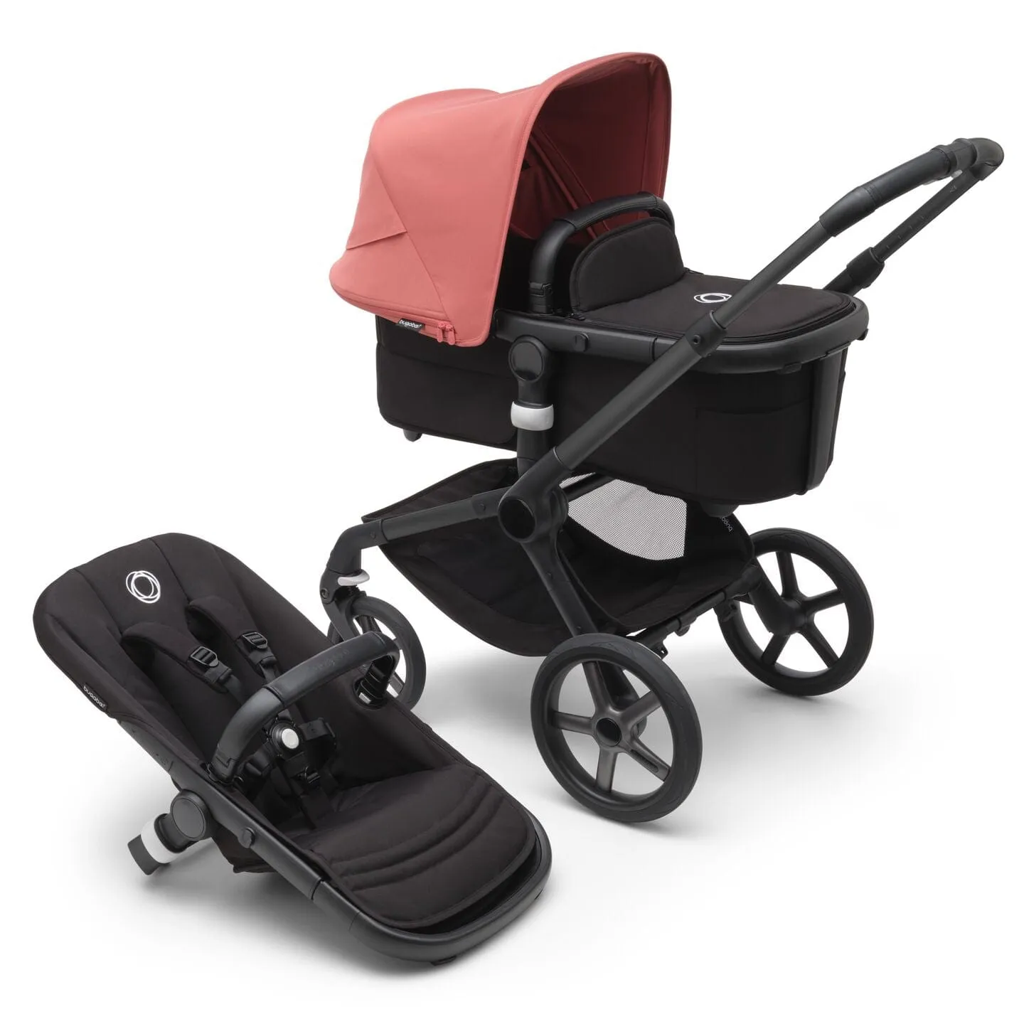 Bugaboo Fox 5, Pebble 360 and Base Travel System - Black/Midnight Black/Sunrise Red