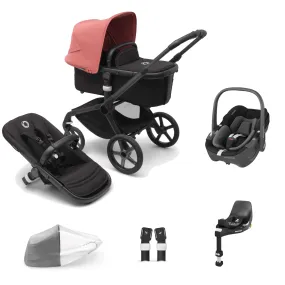 Bugaboo Fox 5, Pebble 360 and Base Travel System - Black/Midnight Black/Sunrise Red