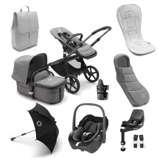 Bugaboo Fox 5, Pebble 360 Ultimate Travel System - Graphite/Grey Melange/Grey Melange