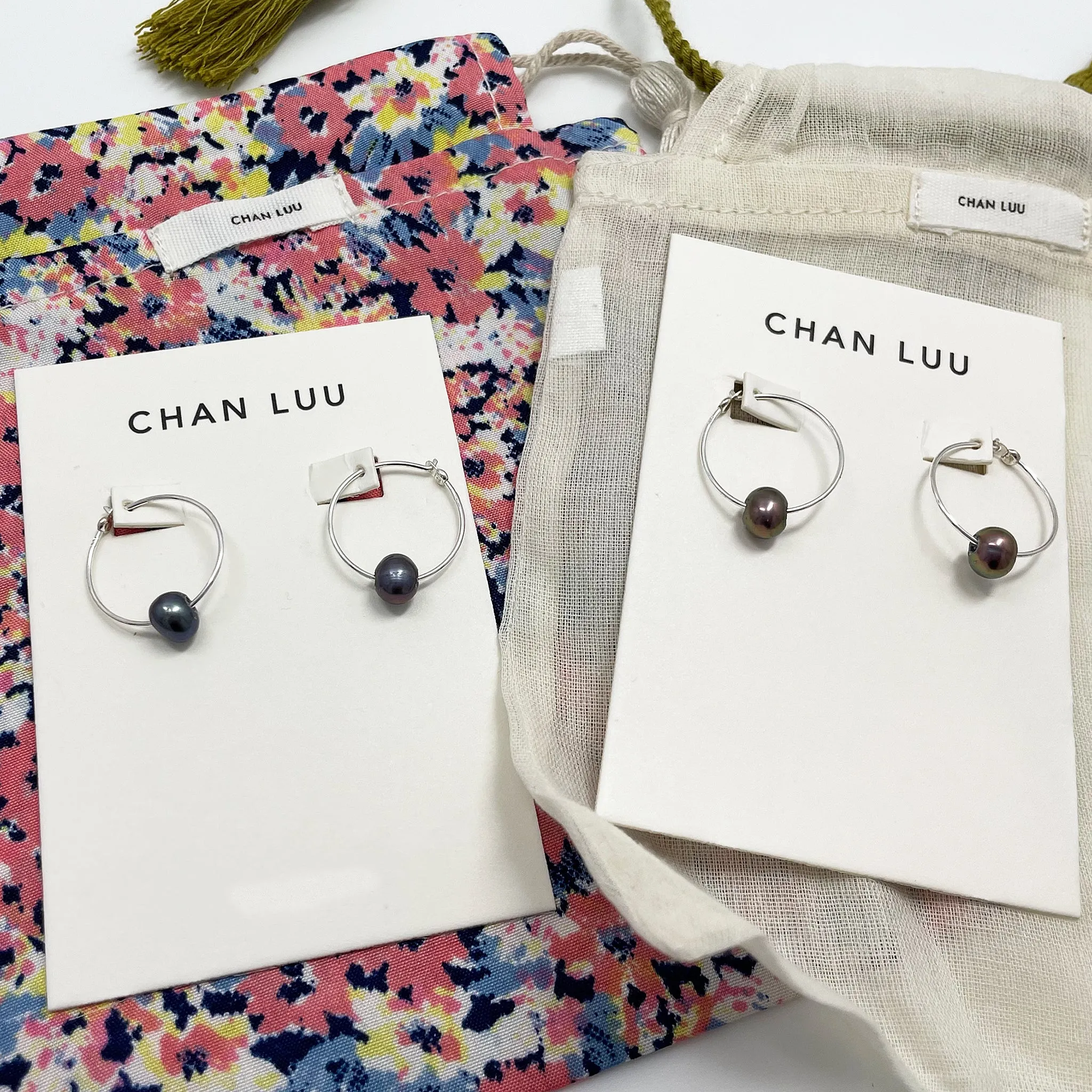 Chan Luu Petite Silver Hoop Earrings with Peacock Pearl