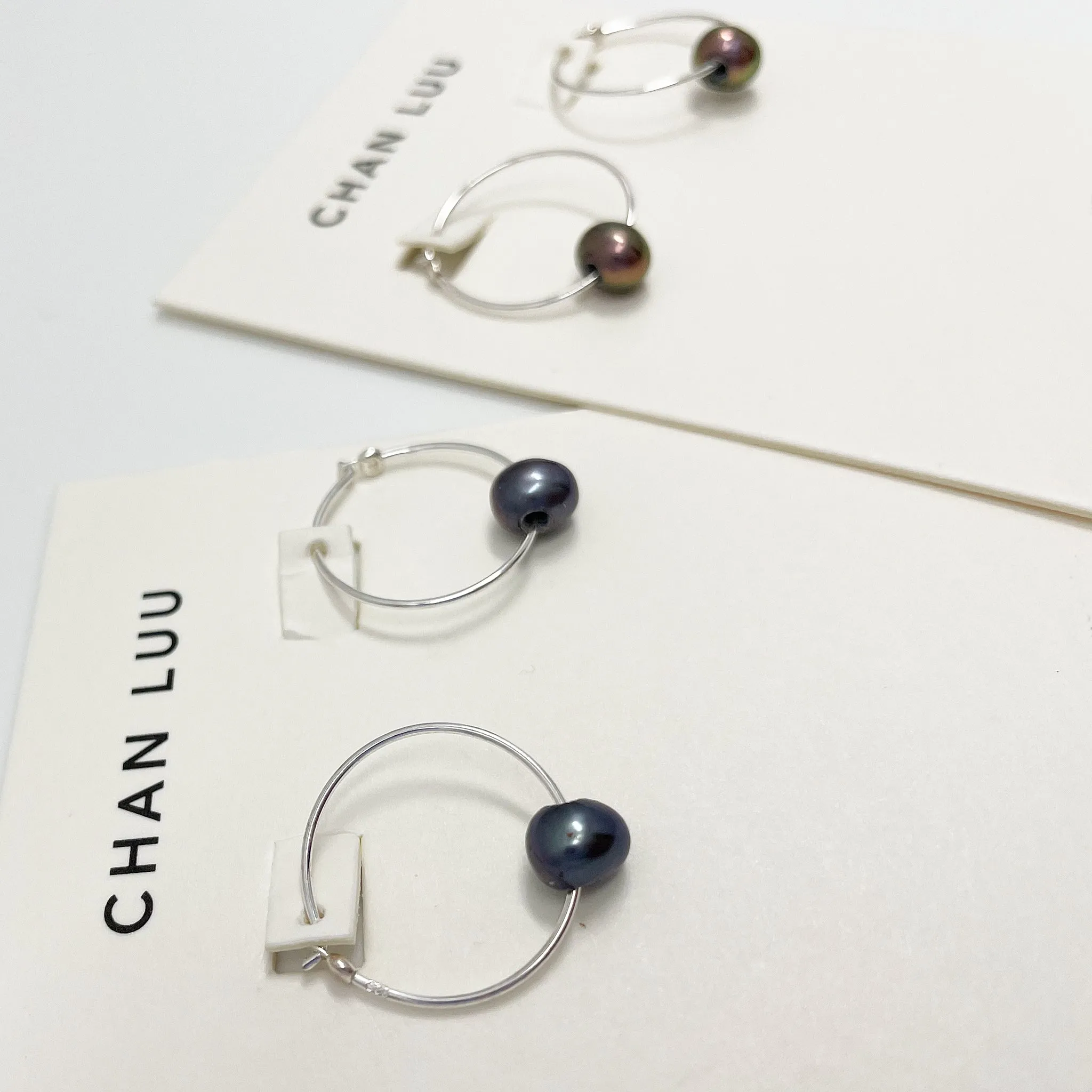 Chan Luu Petite Silver Hoop Earrings with Peacock Pearl