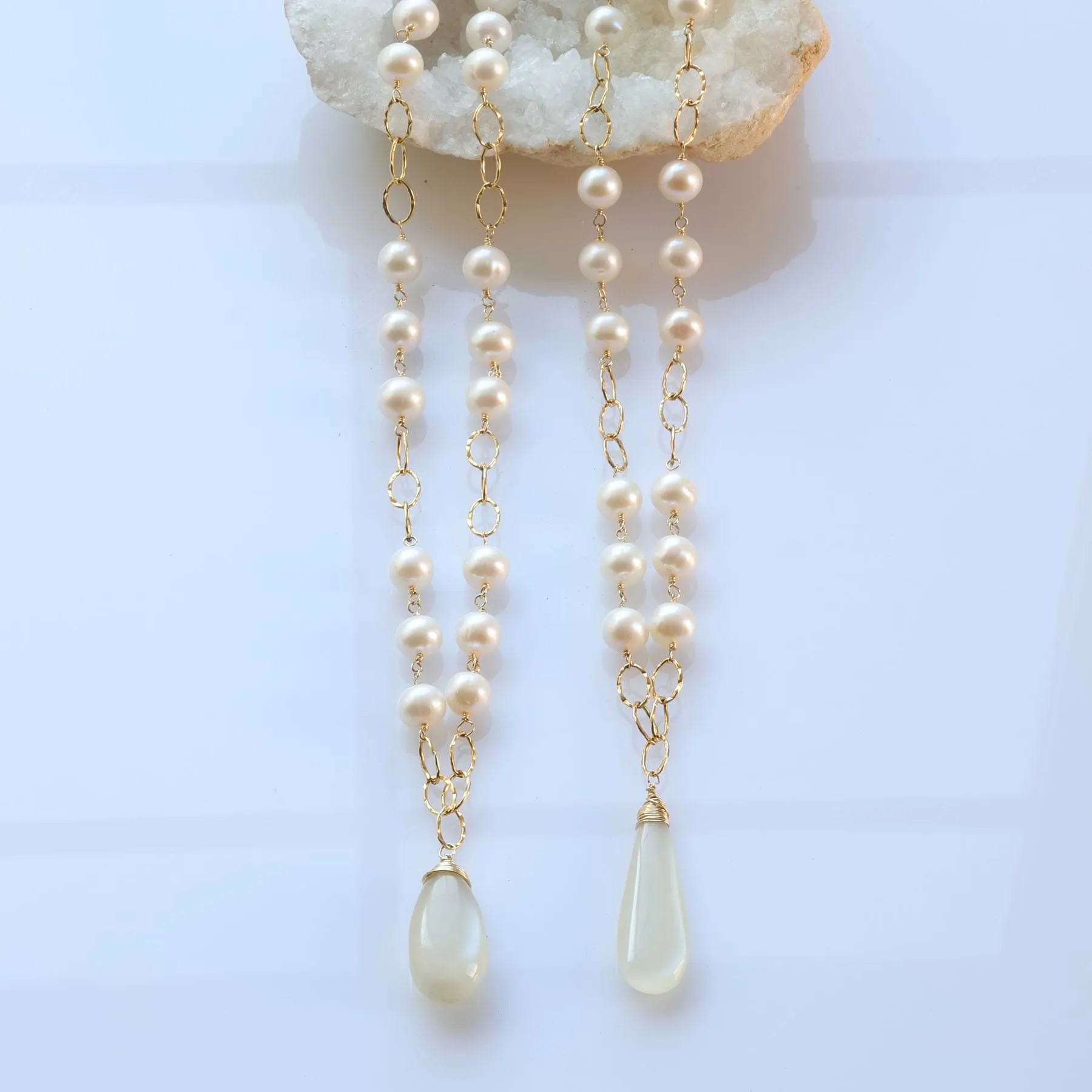 Charlotte - Pearl & Natural Moonstone Gold Necklace