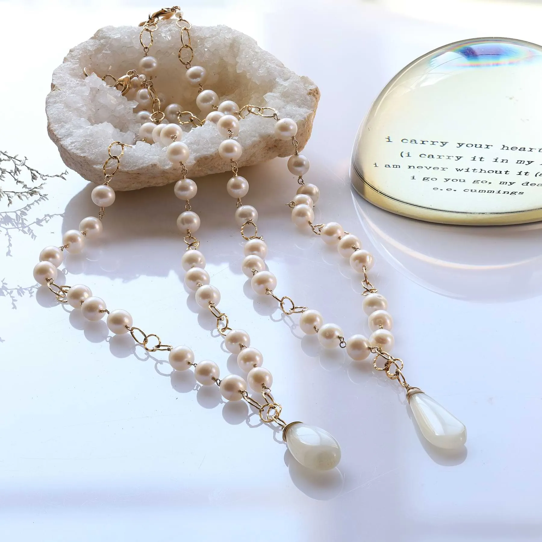 Charlotte - Pearl & Natural Moonstone Gold Necklace