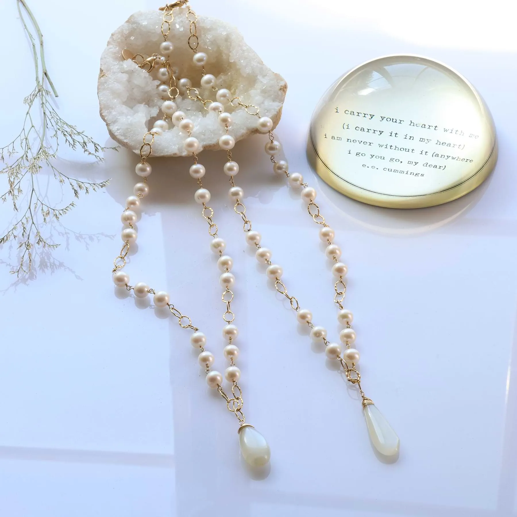 Charlotte - Pearl & Natural Moonstone Gold Necklace