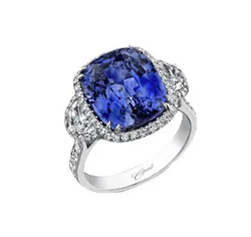 Coast Diamond Platinum Cushion Cut Sapphire And Diamond Side Stone Ring