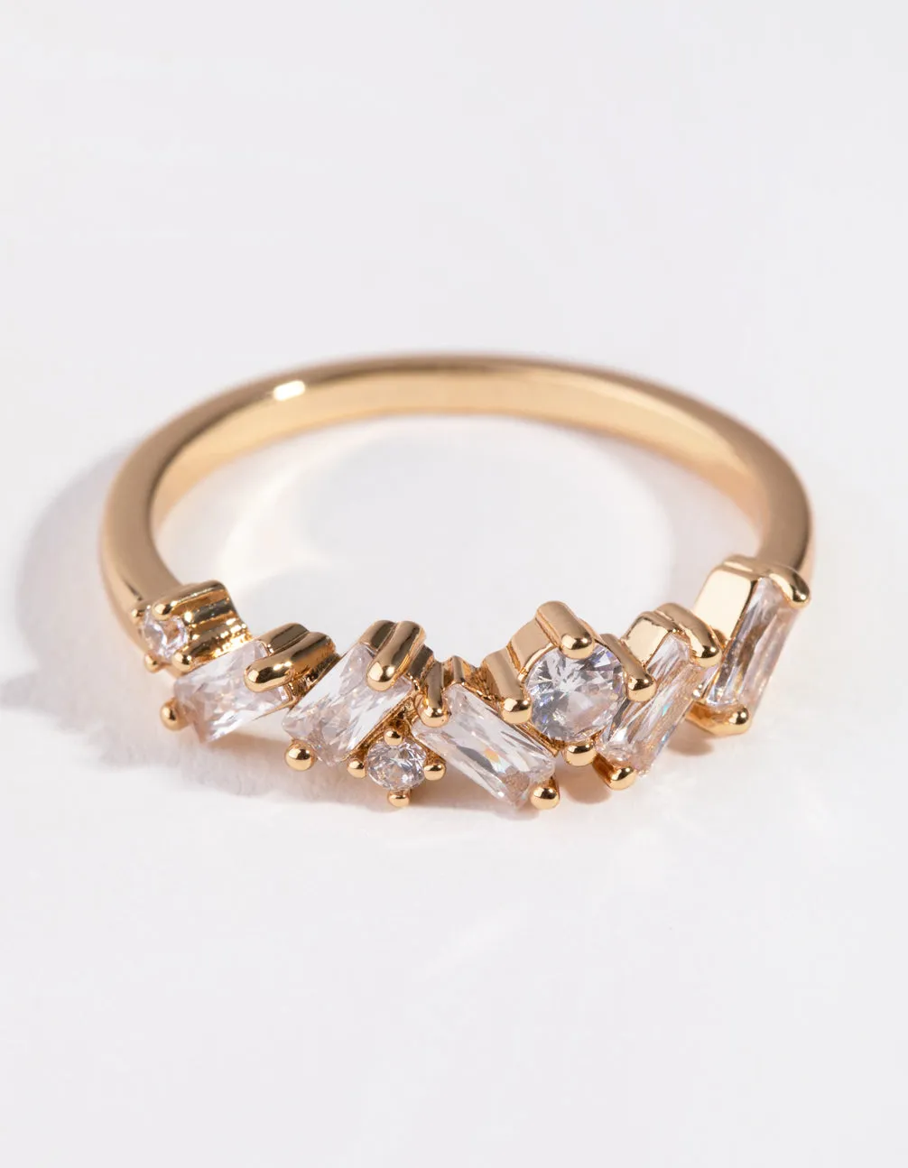 Cubic Zirconia Gold Cluster Row Ring