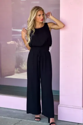 Date Night Feels Smocked Waist Tank/Pant Set : Black