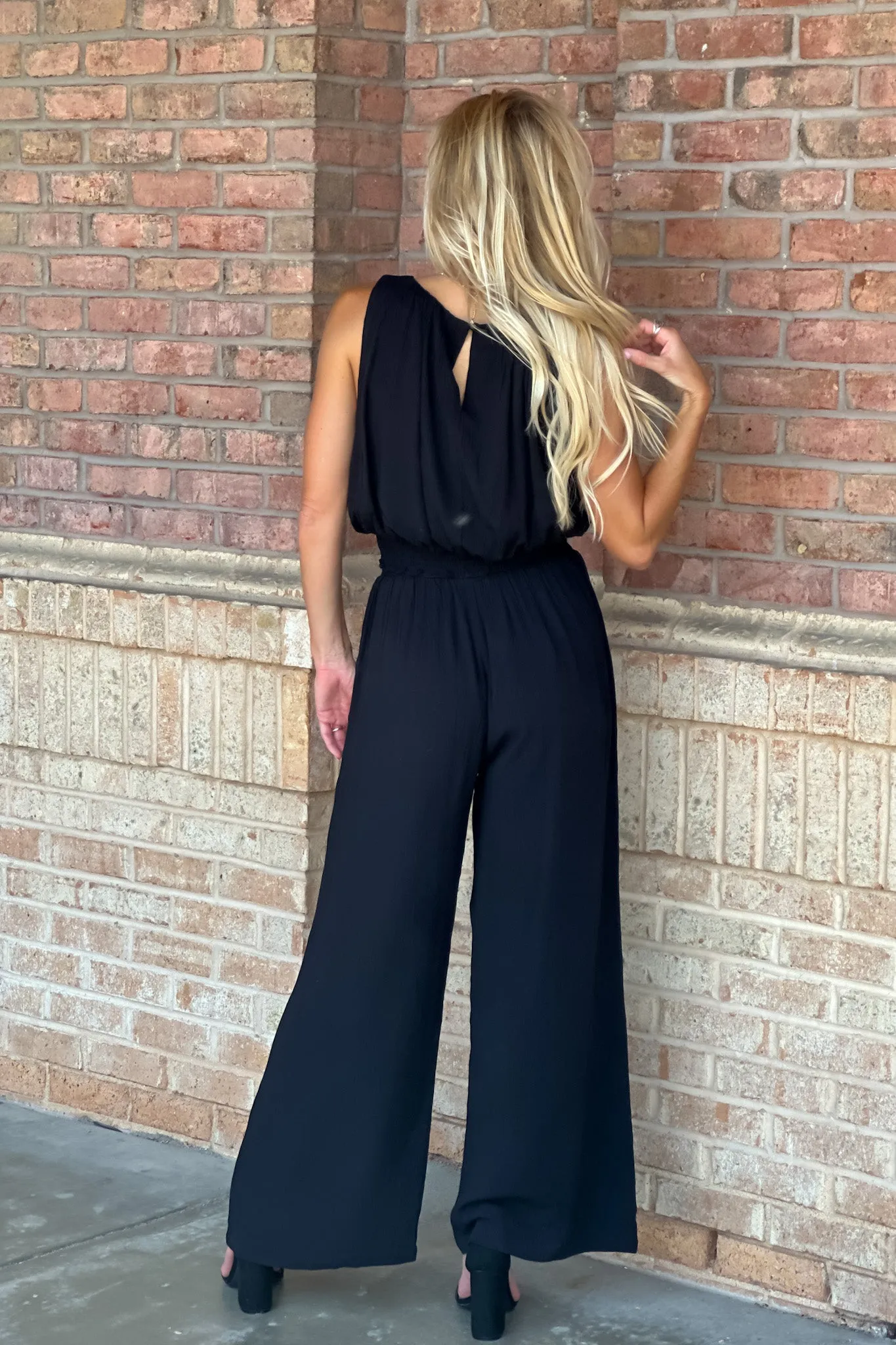 Date Night Feels Smocked Waist Tank/Pant Set : Black