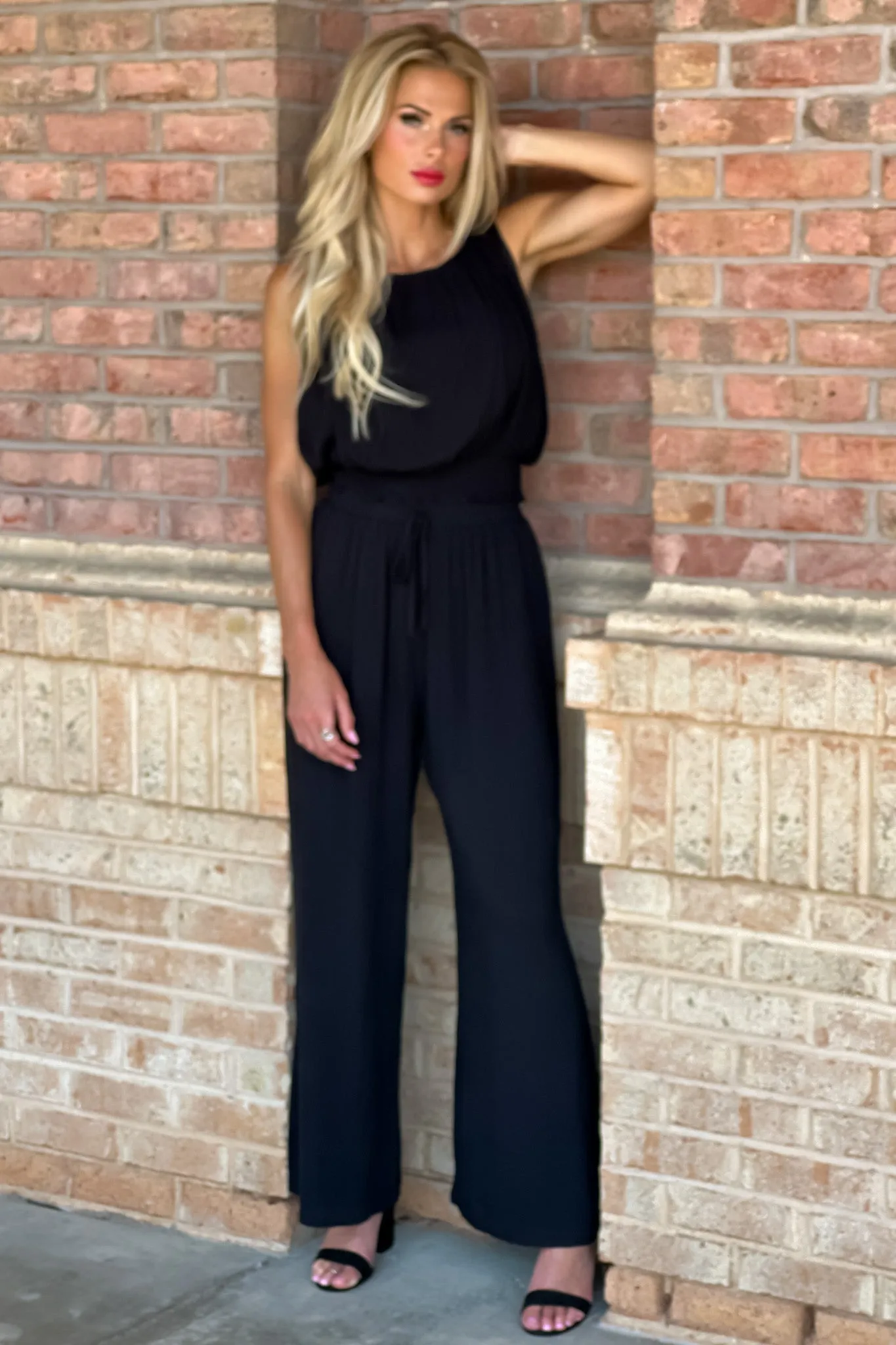 Date Night Feels Smocked Waist Tank/Pant Set : Black