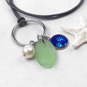 Deep Blue Sea Mermaid Dreams Necklace with Seafoam Sea Glass & Genuine Pearl | #1354