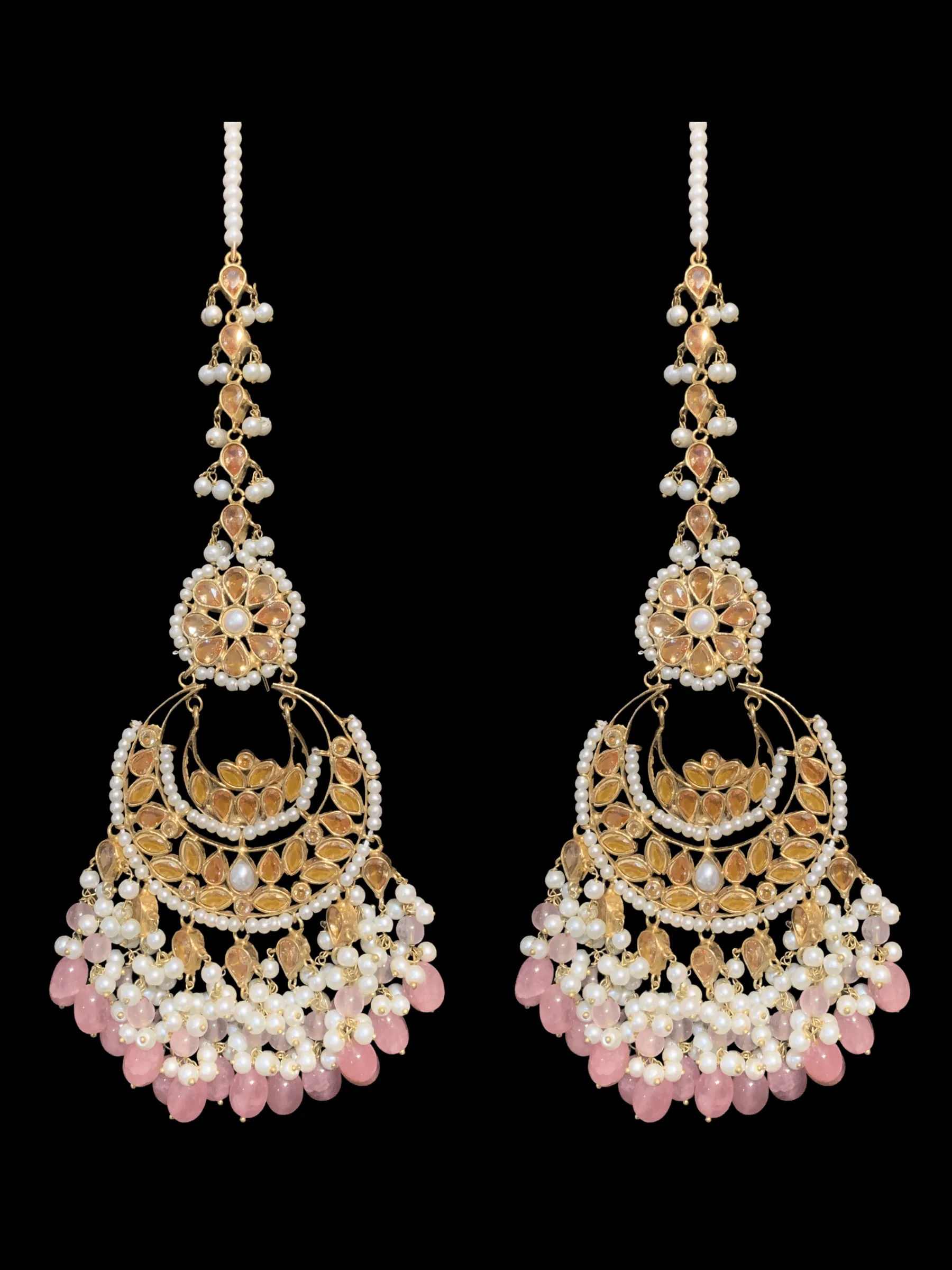 DER297 pearls and rose quartz rose quartz  earrings ( READY TO SHIP)