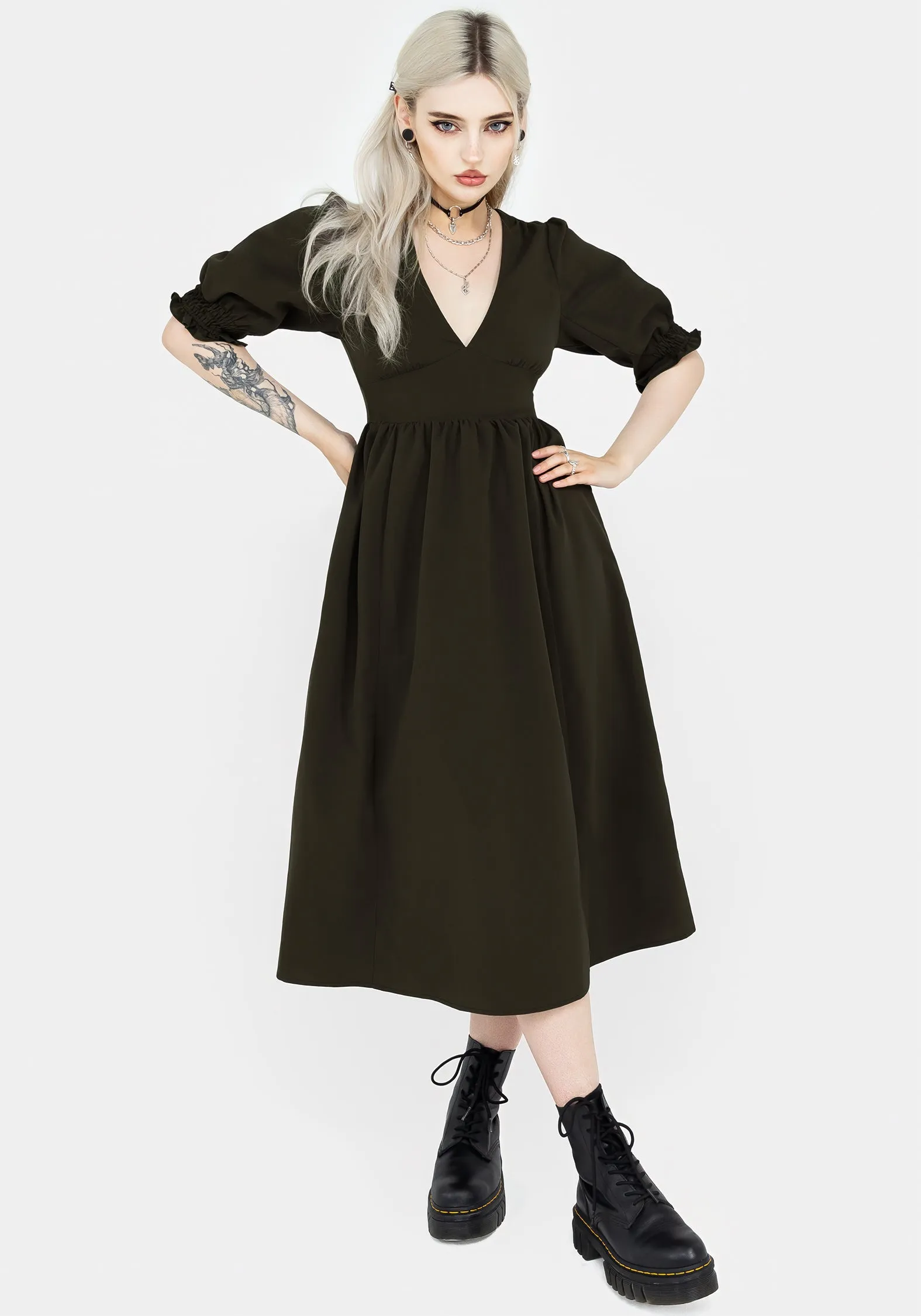 Divination Textured Midi Dress - Green