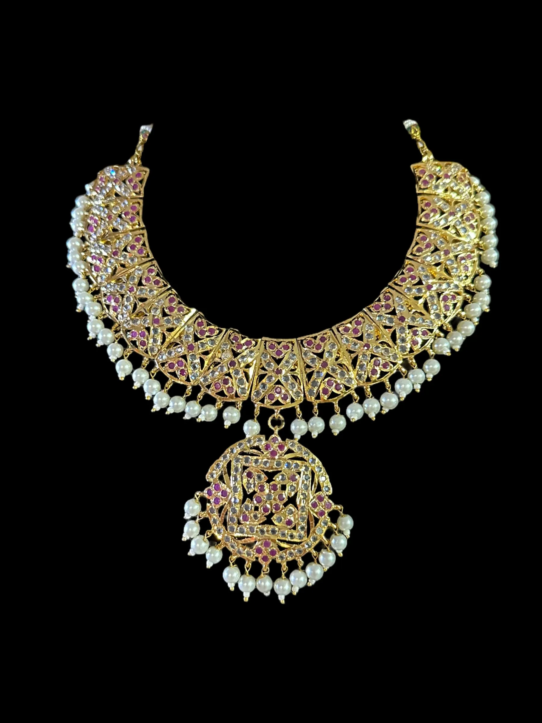 DNS31 Ruchika  necklace set in pearls ( READY TO SHIP )