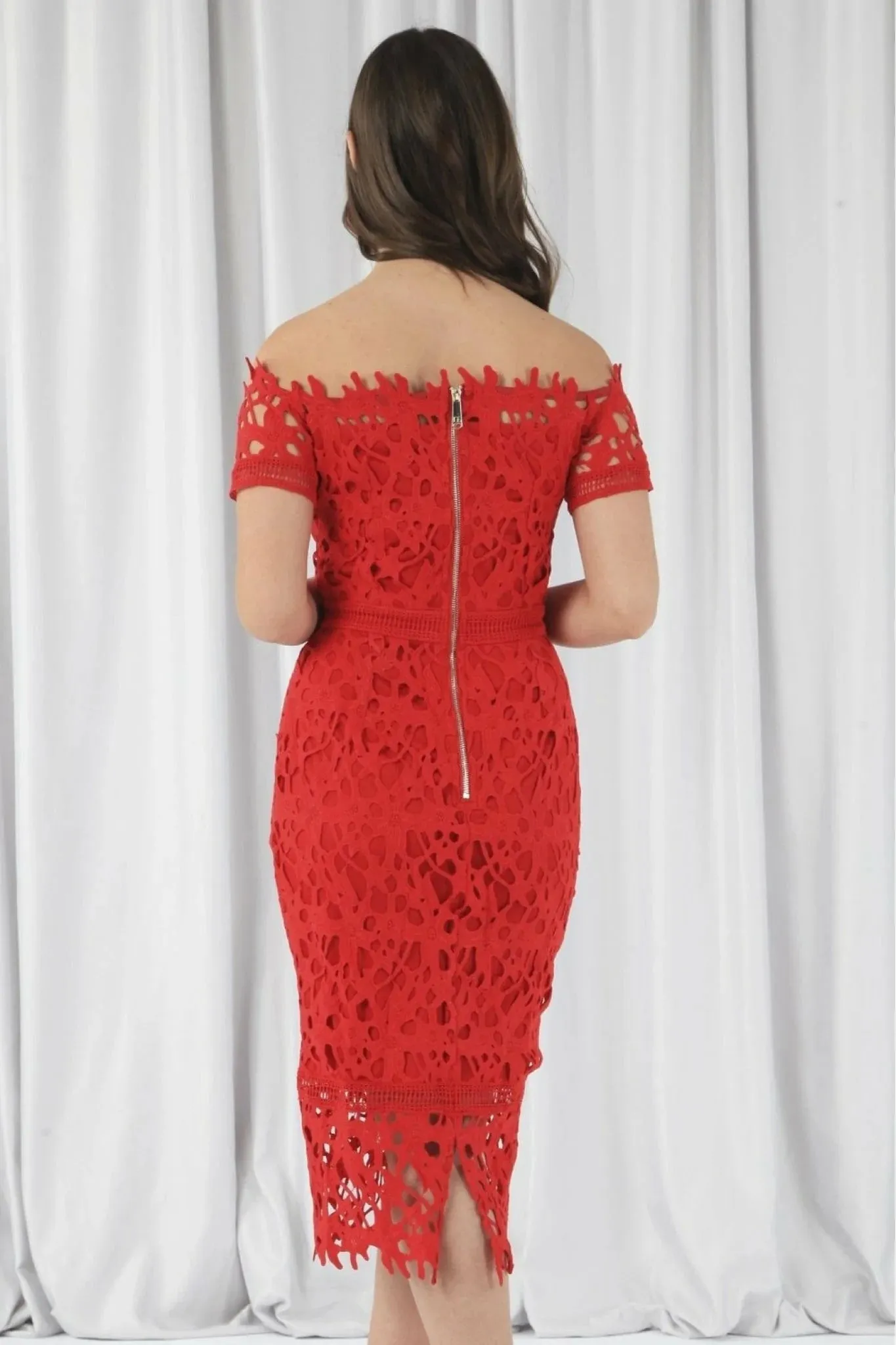 Double Second Red Bardot Lace Dress