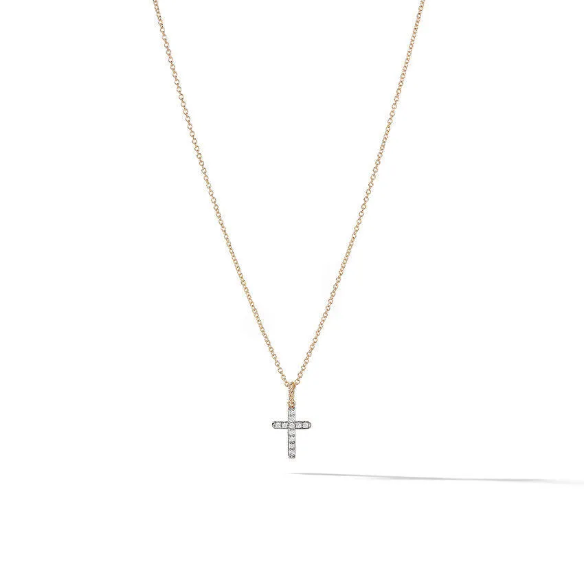 DY Cable Collectibles Cross Necklace in 18K Yellow Gold with Diamonds, 17mm