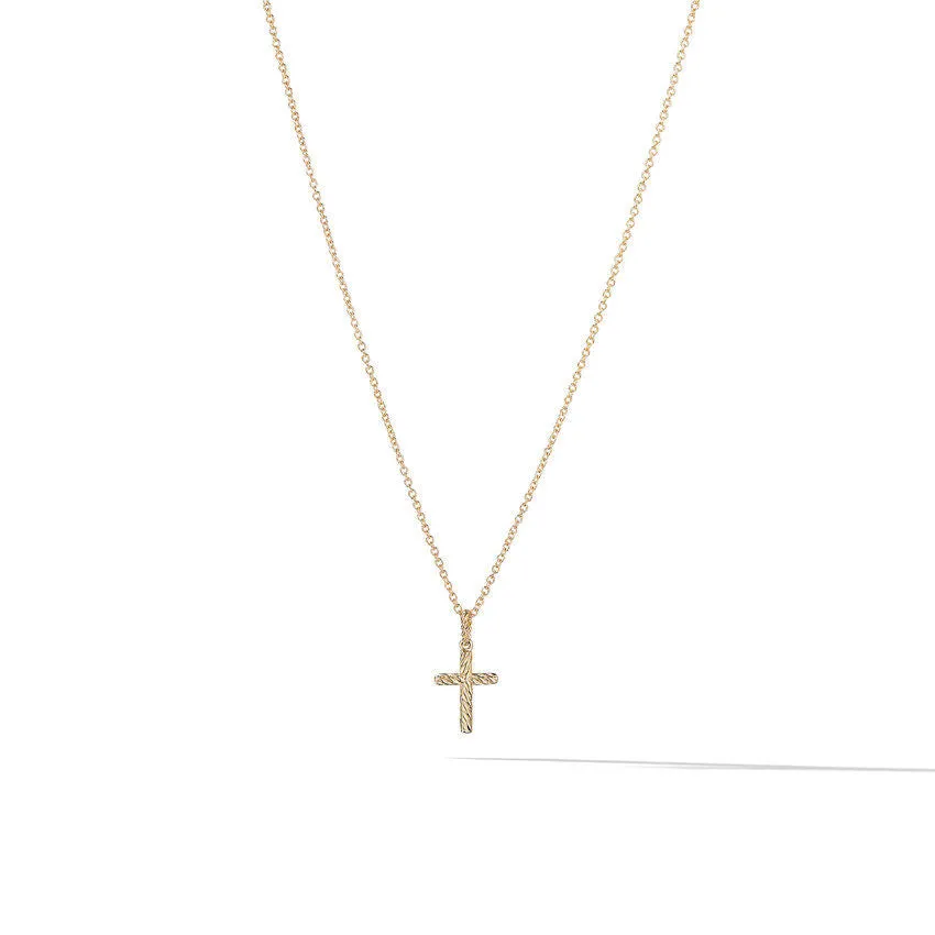 DY Cable Collectibles Cross Necklace in 18K Yellow Gold with Diamonds, 17mm