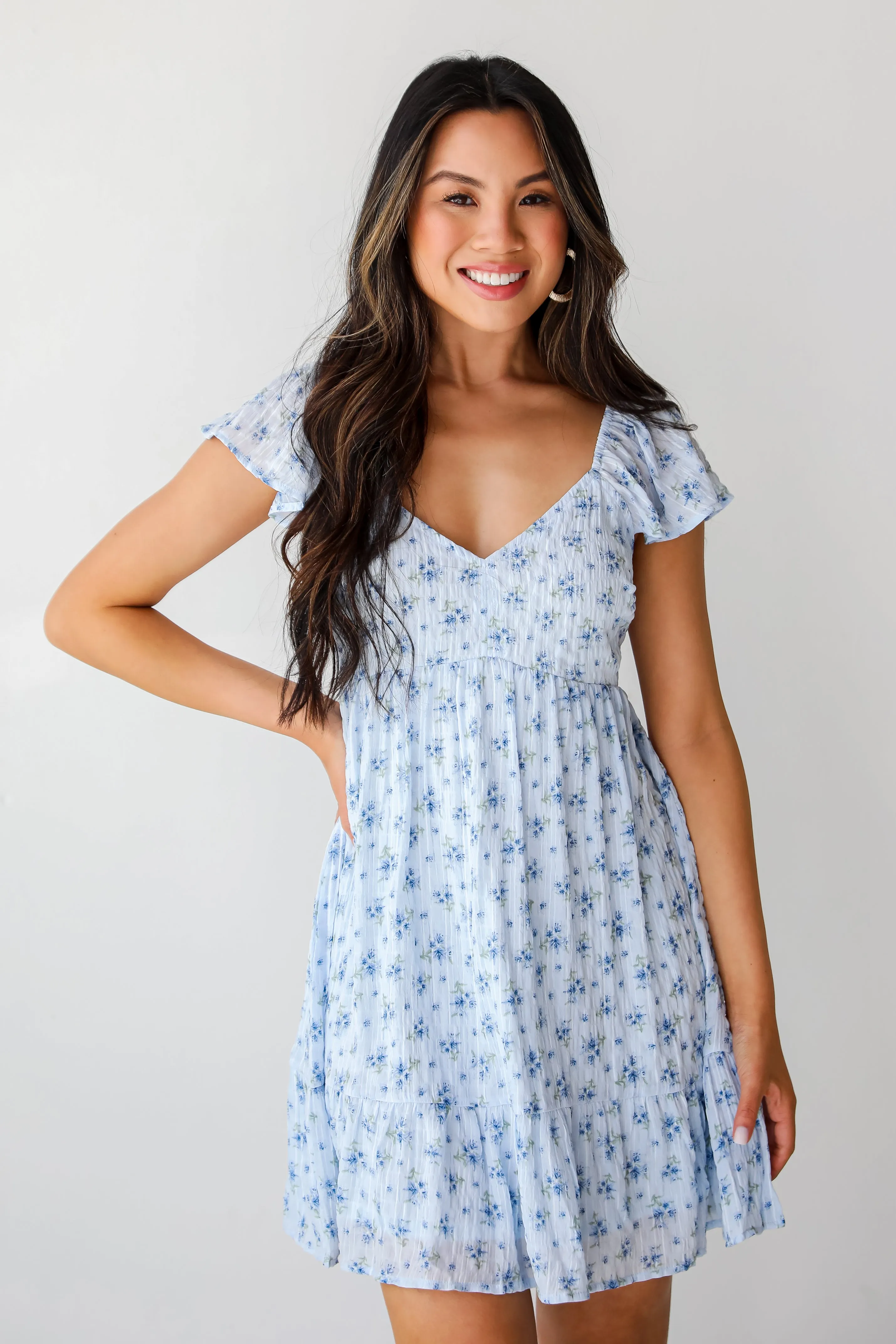 Easily Beloved Light Blue Floral Mini Dress