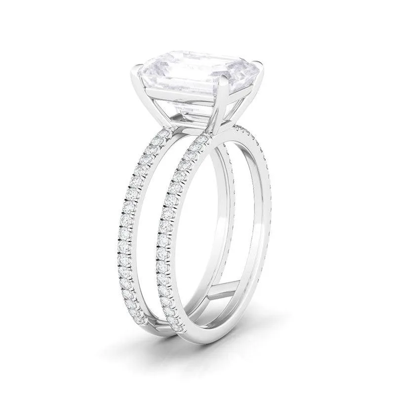 Emerald Cut Double Pave Diamond Ring