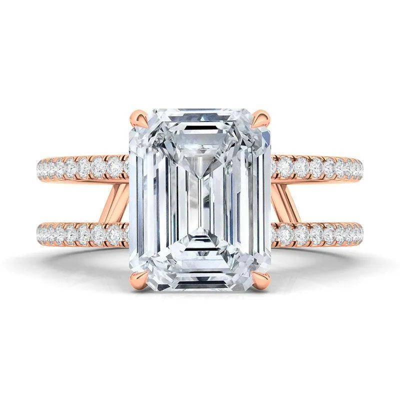 Emerald Cut Double Pave Diamond Ring