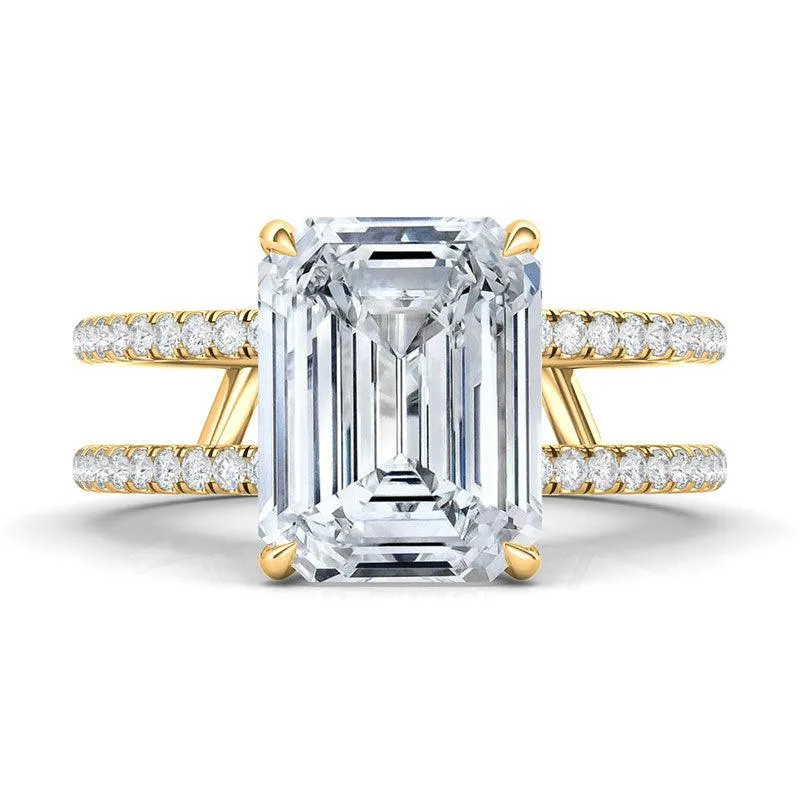 Emerald Cut Double Pave Diamond Ring