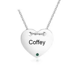 Engraved Heart-Shape 1 Name 1 Stone Pendant For Women