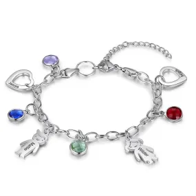 Engraved Name Boy Girl Heart Charm Bracelets For Women